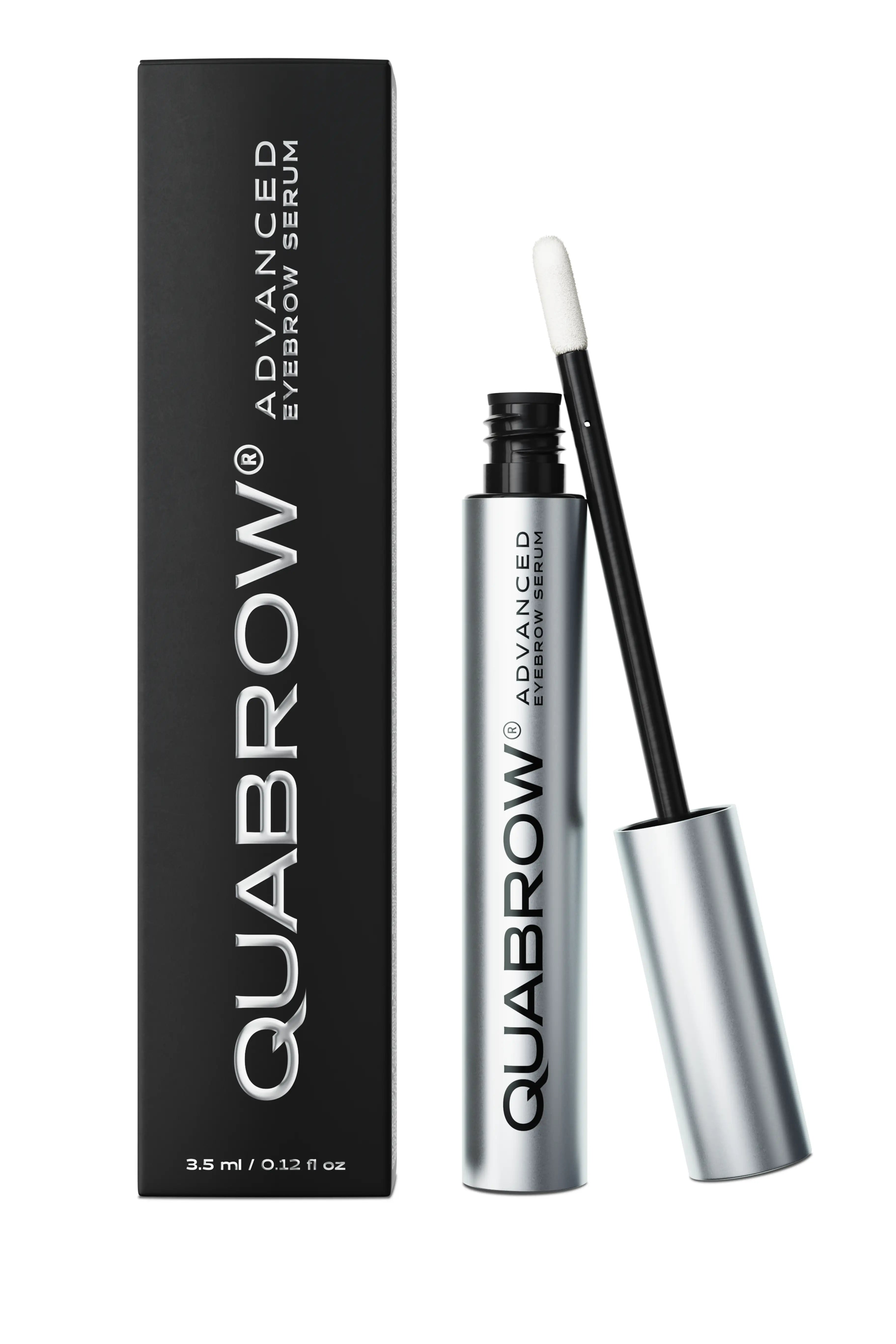 QUABROW® Advanced Eyebrow Serum 3.5 ml displayed with its original black packaging box
